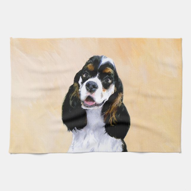 Cocker Spanel (Parti) Malerei - Original Dog Art Handtuch (Horizontal)