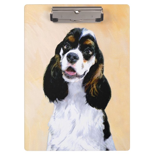 Cocker Spanel (Parti) Malerei - Original Dog Art Klemmbrett (Vorderseite)