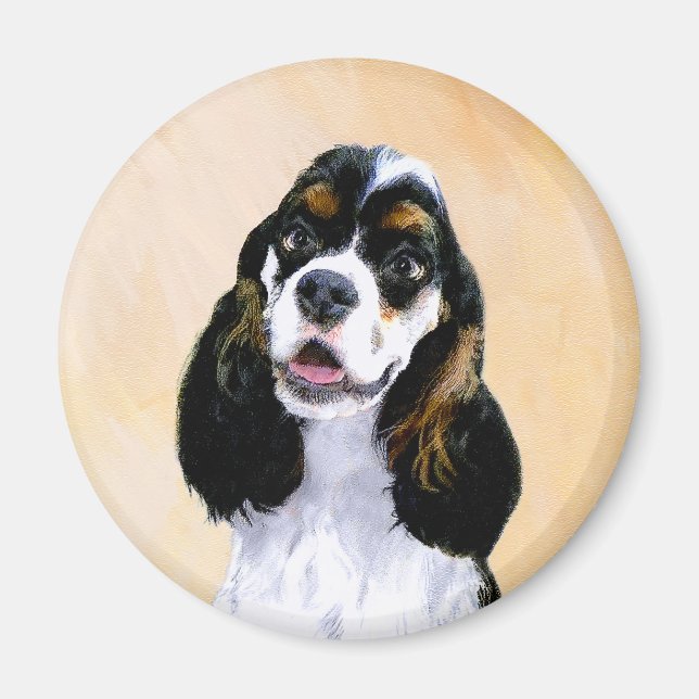 Cocker Spanel (Parti) Malerei - Original Dog Art Magnet (Vorne)
