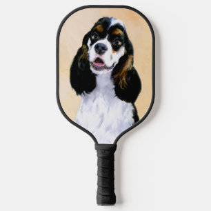 Cocker Spanel (Parti) Malerei - Original Dog Art Pickleball Schläger