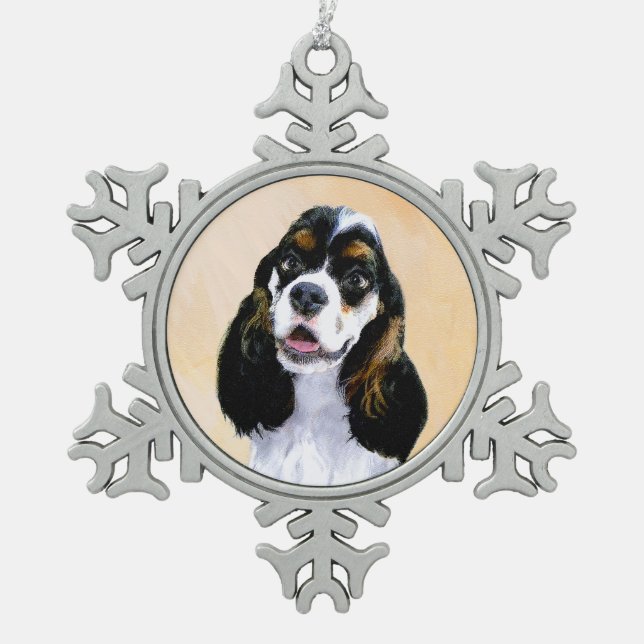 Cocker Spanel (Parti) Malerei - Original Dog Art Schneeflocken Zinn-Ornament (Vorderseite)