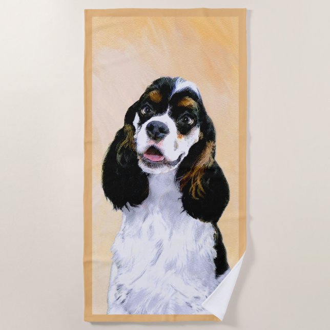 Cocker Spanel (Parti) Malerei - Original Dog Art Strandtuch (Vorderseite)