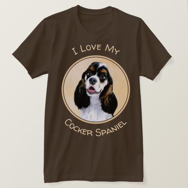 Cocker Spanel (Parti) Malerei - Original Dog Art T-Shirt (Design vorne)