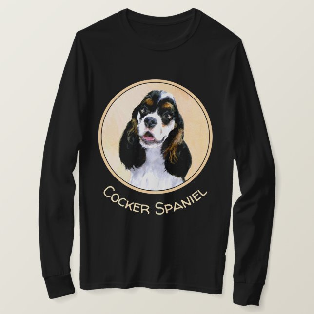 Cocker Spanel (Parti) Malerei - Original Dog Art T-Shirt (Design vorne)