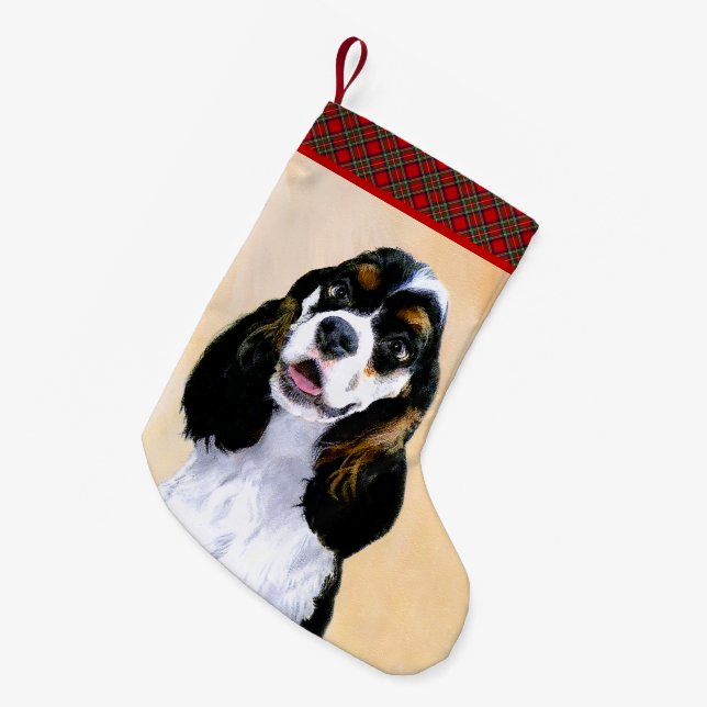 Cocker spanel (Parti) Malerei - Original Hundekuns Kleiner Weihnachtsstrumpf (Vorderansicht (hängend))