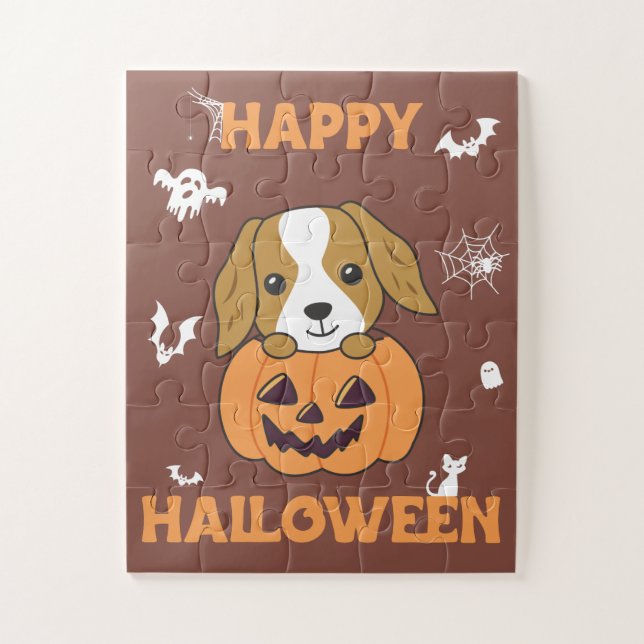 Cocker Spanel Pumpkin Niedlich Hunde Happy Hallowe Puzzle (Vertikal)