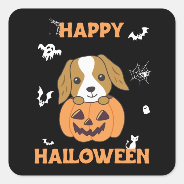 Cocker Spanel Pumpkin Niedlich Hunde Happy Hallowe Quadratischer Aufkleber (Vorderseite)