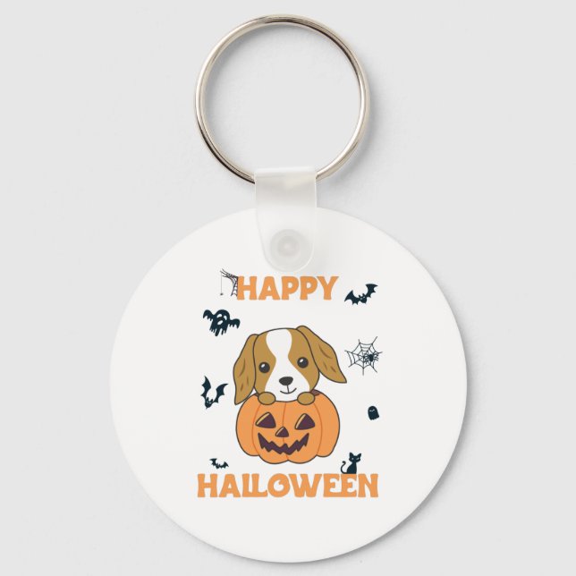 Cocker Spanel Pumpkin Niedlich Hunde Happy Hallowe Schlüsselanhänger (Vorderseite)