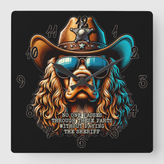 Cocker Spanel Sheriff Clock - Funny Cowboy Dog Quadratische Wanduhr