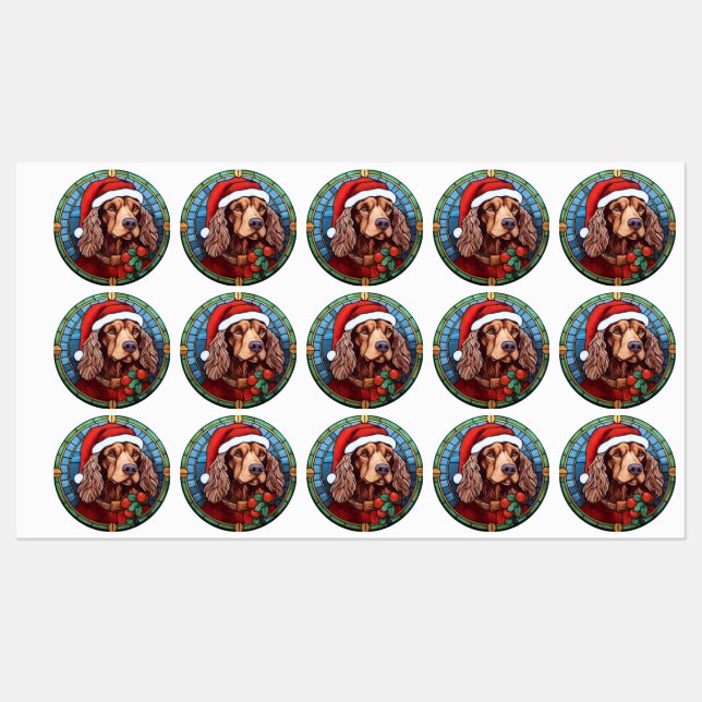 Cocker Spanel Stains Glass Weihnachten Etiketten (Blatt)