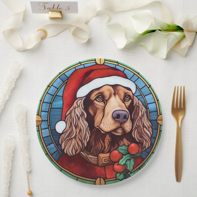 Cocker Spanel Stains Glass Weihnachten Pappteller (Hochzeit)