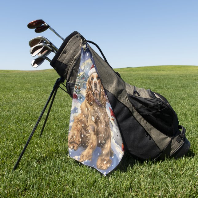 Cocker Spanel Winter Wonderland Weihnachtsfreude Golfhandtuch (Gras)