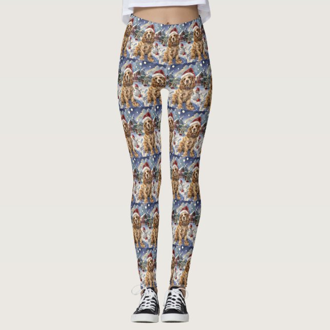 Cocker Spanel Winter Wonderland Weihnachtsfreude Leggings (Vorderseite)