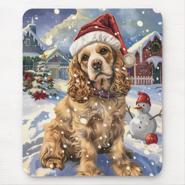 Cocker Spanel Winter Wonderland Weihnachtsfreude Mousepad (Vorne)