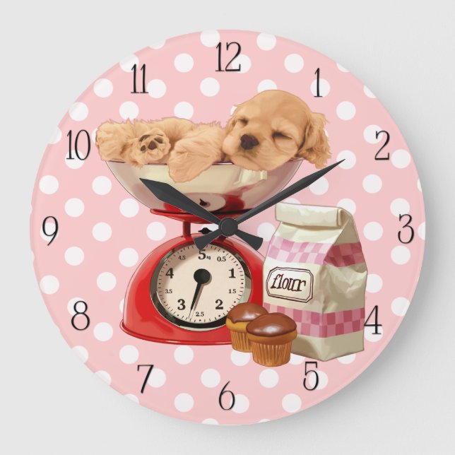 Cocker spanie und Retro-Skala Große Wanduhr (Vorderseite)
