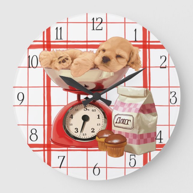 Cocker spanie und Retro-Skala Große Wanduhr (Vorderseite)