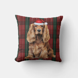 Cocker Spaniel and Seasonal Plaid Christmas Dog Kissen