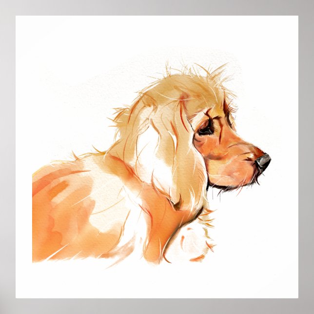 Cocker Spaniel Aquarell-Gemälde, Wanddekoration Poster (Vorne)