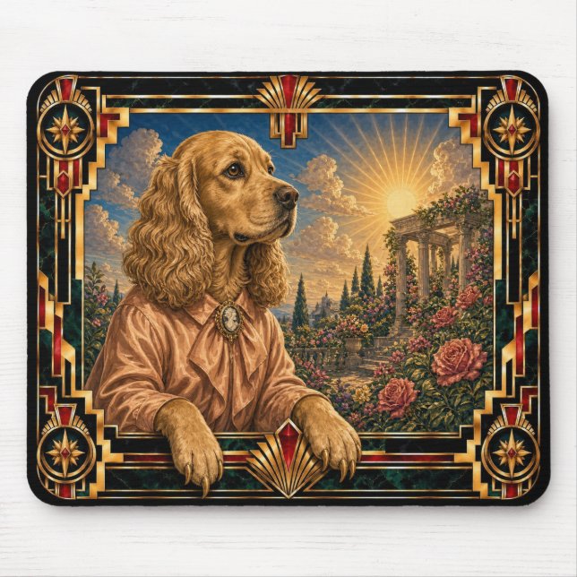 Cocker Spaniel, Art Deco Hund Mousepad (Vorne)