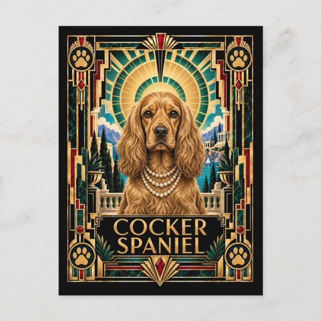Cocker Spaniel, Art Deco Hund Postkarte (Vorderseite)