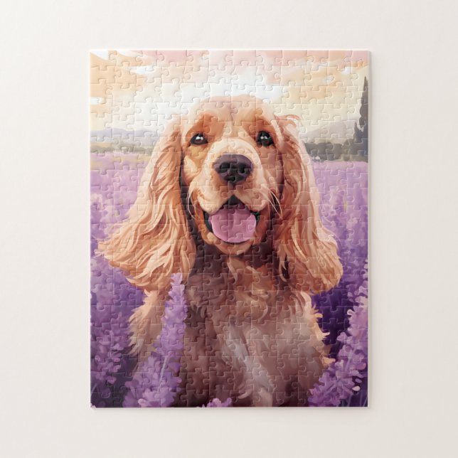 Cocker Spaniel auf dem Lavender-Feld Puzzle (Vertikal)