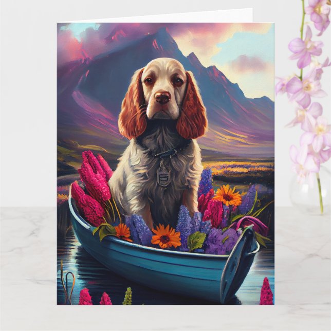 Cocker Spaniel auf einem Paddle: Ein Landschaftlic Karte (Orchidee)