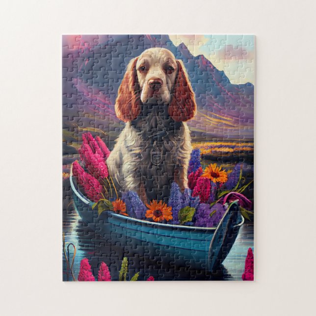 Cocker Spaniel auf einem Paddle: Ein Landschaftlic Puzzle (Vertikal)