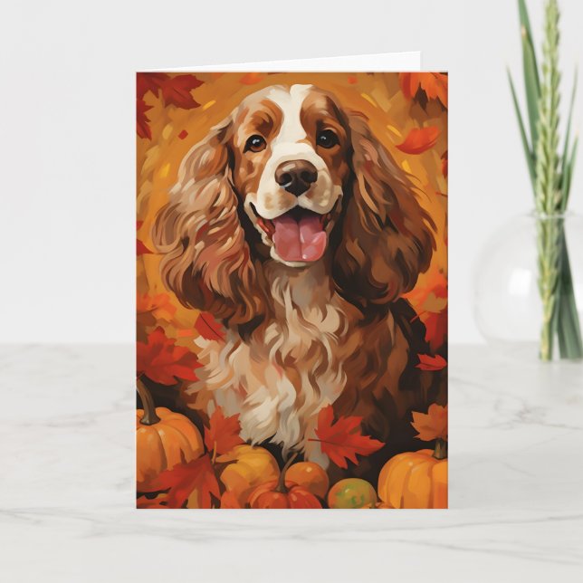 Cocker Spaniel Autumn Erntedank Karte (Vorderseite)