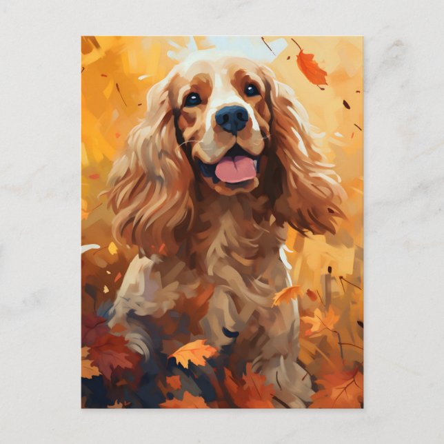 Cocker Spaniel Autumn Erntedank Postkarte (Vorderseite)