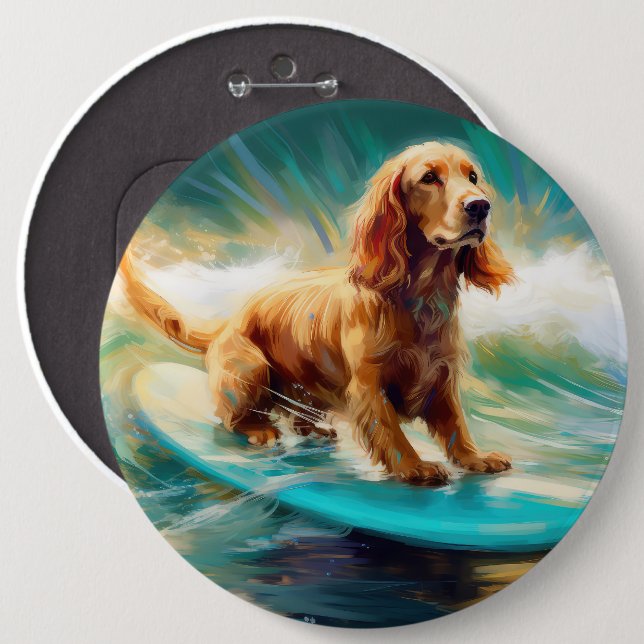 Cocker Spaniel Beach Surfmalerei Button (Vorne & Hinten)