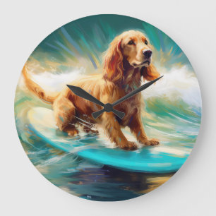 Cocker Spaniel Beach Surfmalerei Große Wanduhr