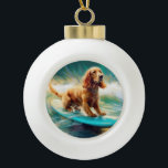 Cocker Spaniel Beach Surfmalerei Keramik Kugel-Ornament<br><div class="desc">Tauchen Sie ein in die spielerische Welt des Kaninchen-Abenteuers mit diesem faszinierenden Bild. Ein gepflegter Hund geht zu den Wellen und reitet geschickt auf einem sonnengeküssten Strand. Das lebendige Kunstwerk vereint wunderbar das Wesentliche der Erregung am Strand, während der Hund furchtlos auf den Wellen reitet und den Geist von Spaß...</div>