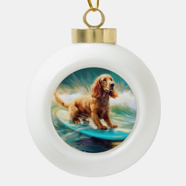 Cocker Spaniel Beach Surfmalerei Keramik Kugel-Ornament (Vorderseite)