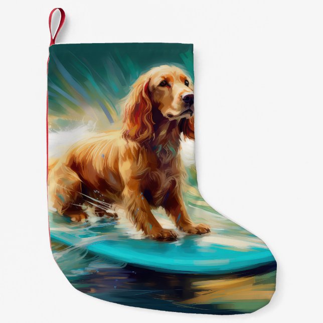 Cocker Spaniel Beach Surfmalerei Kleiner Weihnachtsstrumpf (Vorderseite)