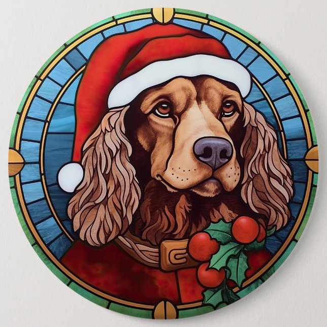 Cocker Spaniel Buntglas Weihnachten Button (Vorderseite)