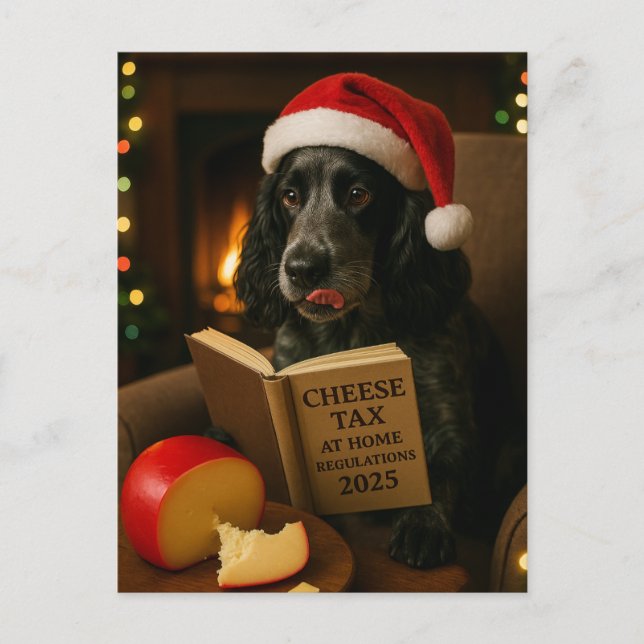Cocker spaniel  'Cheese Tax' Christmas postcard Postkarte (Vorderseite)