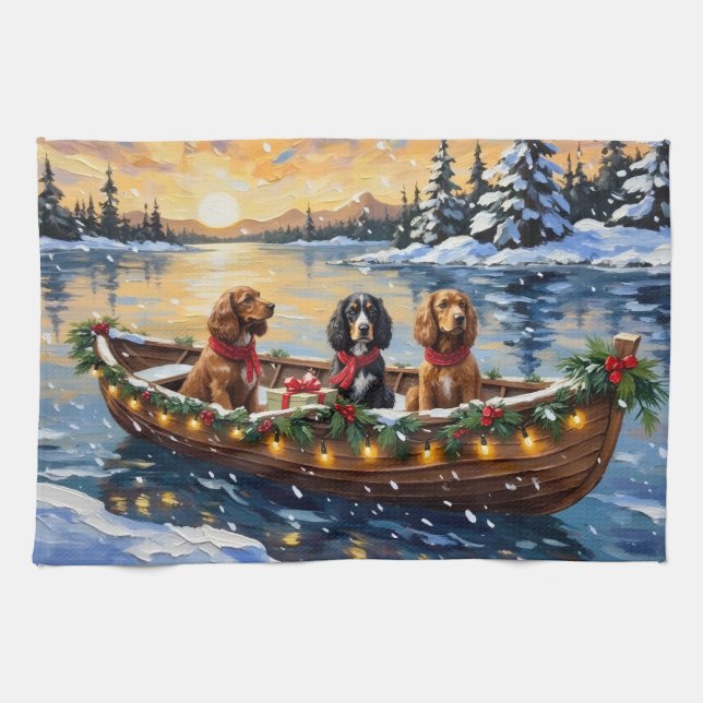 Cocker Spaniel Christmas Boat Holiday Geschirrtuch (Horizontal)