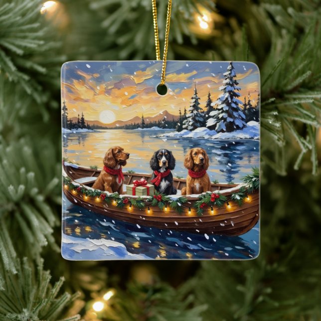 Cocker Spaniel Christmas Boat Holiday Keramikornament (Baum)