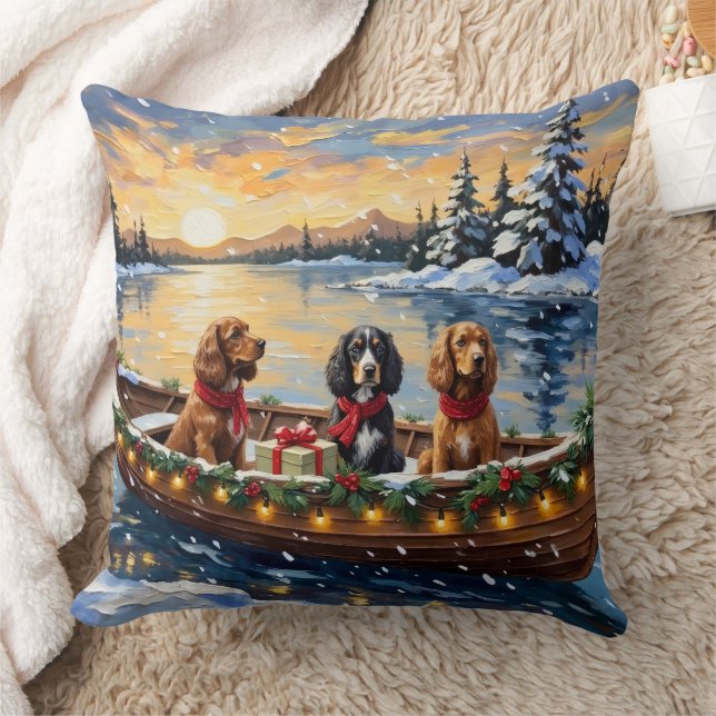 Cocker Spaniel Christmas Boat Holiday Kissen (Decke)