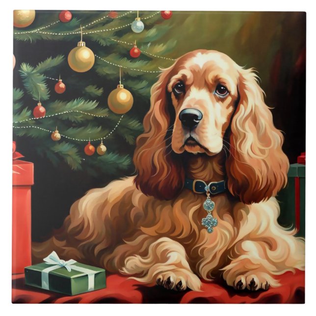 Cocker Spaniel Christmas Fliese (Vorderseite)