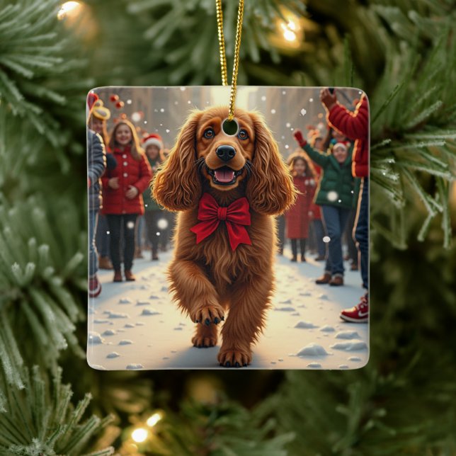 Cocker Spaniel Christmas Parade Holiday Painting Keramikornament (Baum)