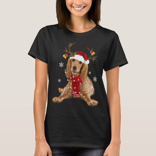 Cocker Spaniel Christmas Reindeer Weihnachtsbeleuc T-Shirt (Vorderseite)