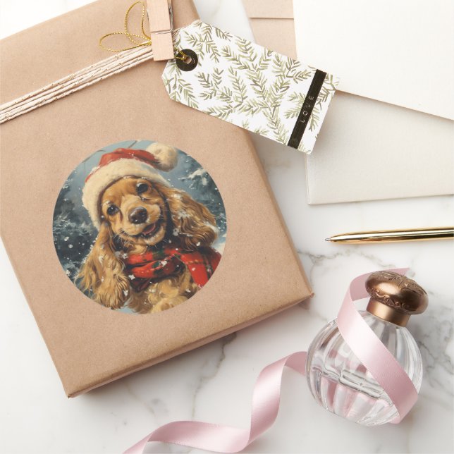 Cocker Spaniel Christmas Runder Aufkleber (Schenken)
