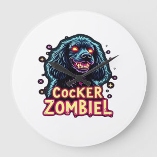 Cocker Spaniel Cockie Zombie Hund Halloween Essent Große Wanduhr