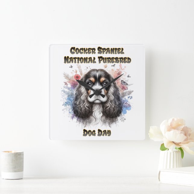 Cocker Spaniel Day Celebration Quadratische Wanduhr (Zuhause)