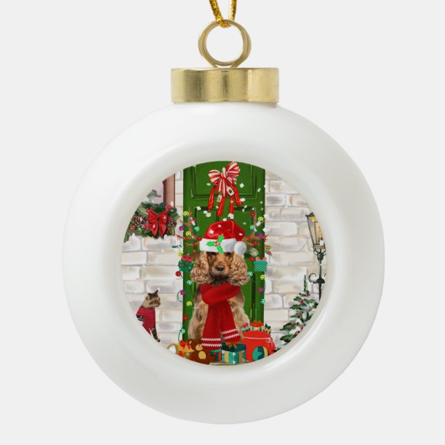 Cocker Spaniel Dog Christmas Keramik Kugel-Ornament (Vorderseite)