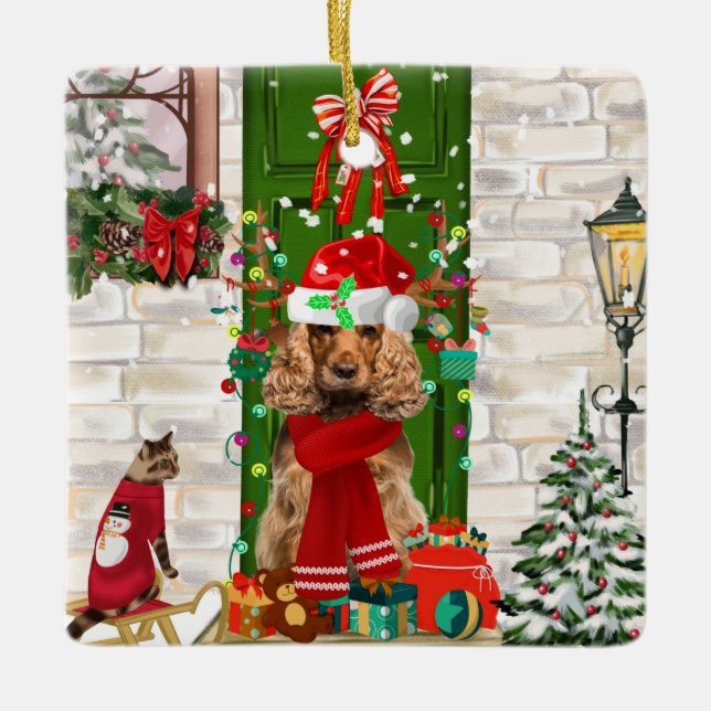 Cocker Spaniel Dog Christmas Keramikornament (Vorderseite)