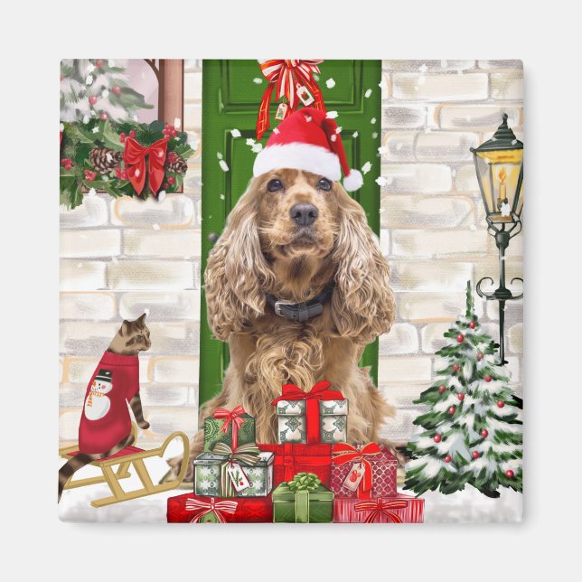 Cocker Spaniel Dog Christmas Magnet (Vorne)