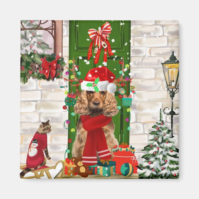 Cocker Spaniel Dog Christmas Magnet (Vorne)