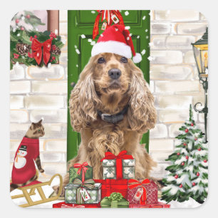 Cocker Spaniel Dog Christmas Quadratischer Aufkleber